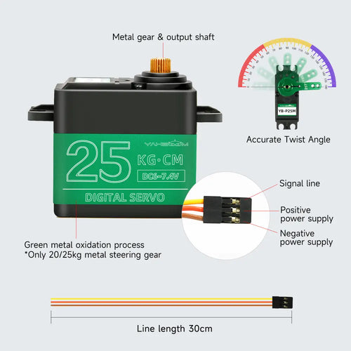 Yahboom 25kg Digital Servo Motor w/ Full Metal Gear, Waterproof, 180 deg Control Angle &amp; High Torque for RC Model