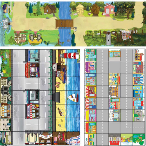 TTS Bee Bot and  Blue Bot Floor Play Mats Set: 5x French Town Mat, 5x Fairy Tale Mats, and 5x Seaside Mats