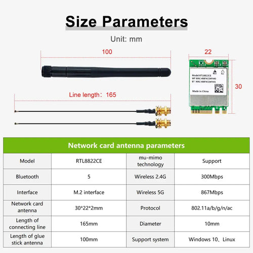 8822CE NGW dual-band network card M.2 for Jetson NANO/Xavier NX/TX2 NX/Orin NANO/Orin NX