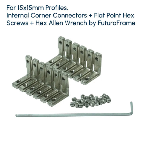 For 15x15mm Profiles, Internal Connectors + Screws + Wrench