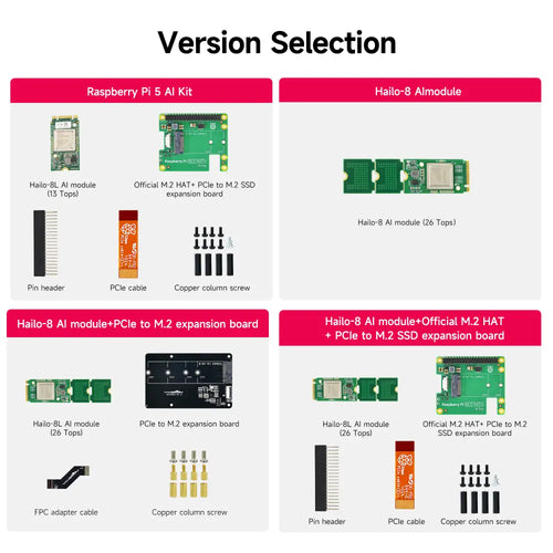 Hailo 8L AI acceleration module for Raspberry Pi 5-- Hail-8 Module + RPi5 Official M.2 HAT+