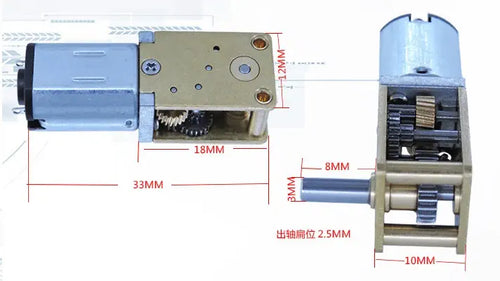 12V Micro DC Worm Gear Motor - 68RPM