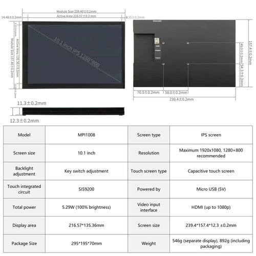 10.1-inch capacitive touch screen for Raspberry Pi/Jetson