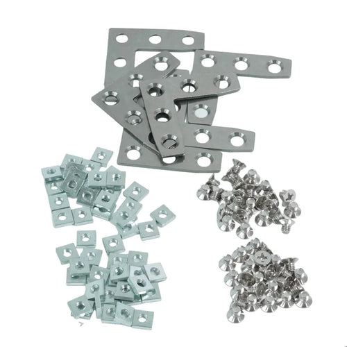 For 15x15mm Profiles, L-Shaped Assembly Plates (6 Pieces); Sliding Nut (50 Pieces) and Countersunk Screws (50 Pieces)