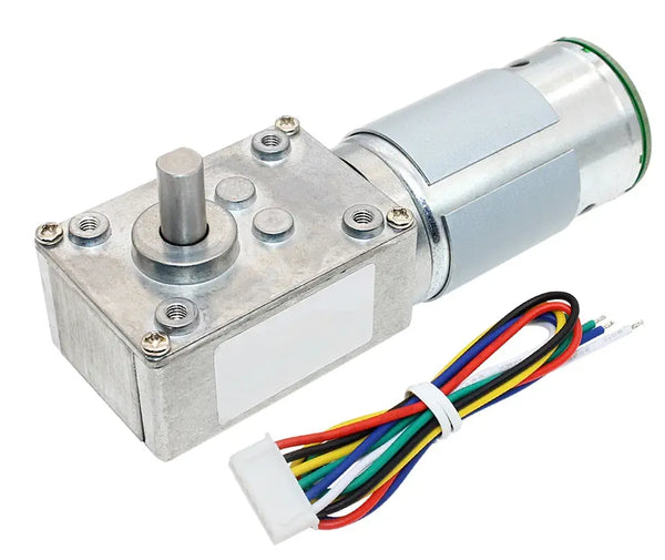 High Torque Gearmotor Self-Locking Worm Gear Motor w/ Encoder - 12V, 28RPM