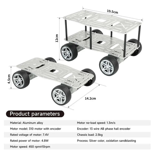 Yahboom Mini Robot Car Chassis, 310 Encoder Motor, Single Layer (EN Manual)