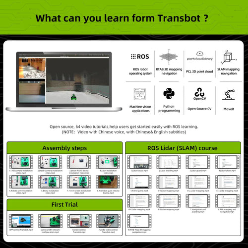 Yahboom Transbot ROS AI Robot for Jetson NANO 4GB with Depth Camera, Radar, Robotic Arm and 7 Inch Touch Screen(with Jetson NANO SUB board)