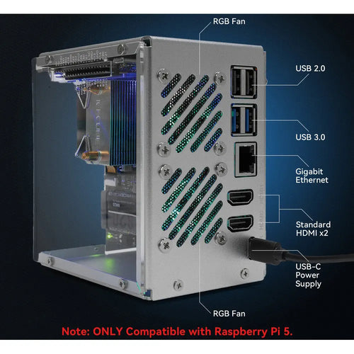 Pironman 5 NVMe M.2 SSD PCIe Mini PC Case for Raspberry Pi 5