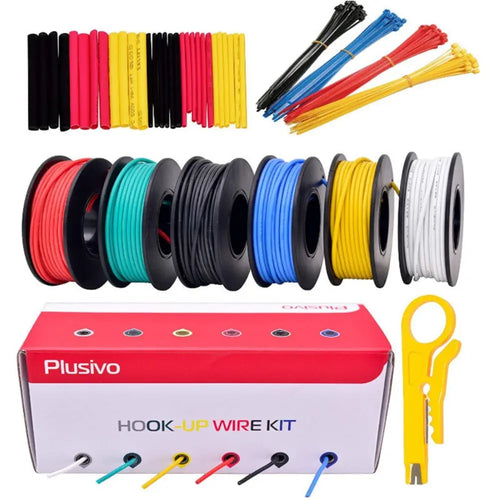 Plusivo 22AWG Solid Core PVC Wire Kit - 6 Colors (10m each)