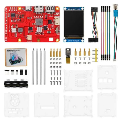 Raspberry Pi 4B Acrylic Case w/ Ice Cooling Fan, IPS Screen RPi Monitoring Kit