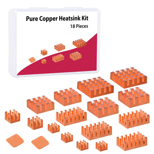 Copper Heatsink Kit for Raspberry Pi 5 / 4B / 3B+ (18x)